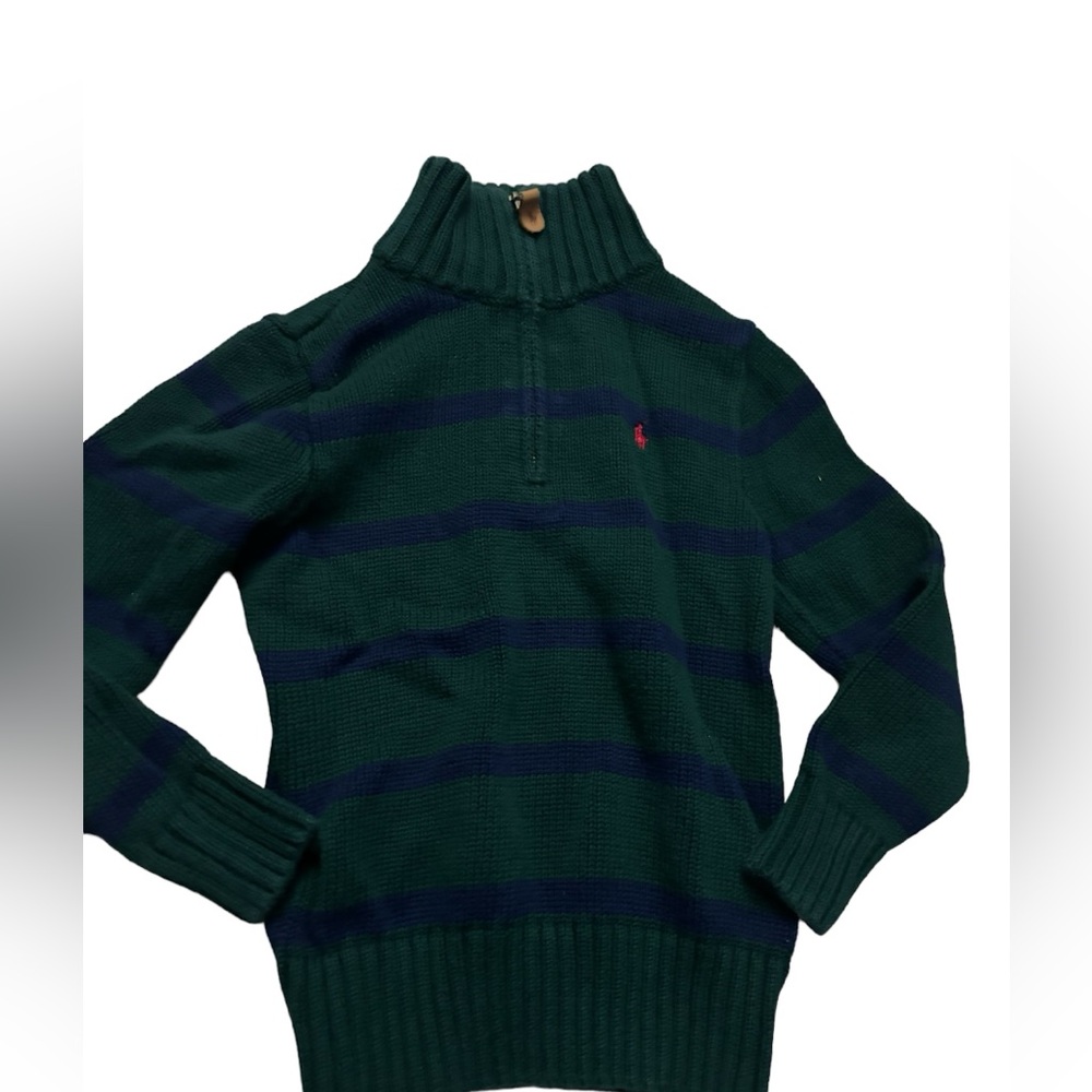 Polo By Ralph Lauren Green And Navy Zip Up Sweater Size 5 100% Cotton